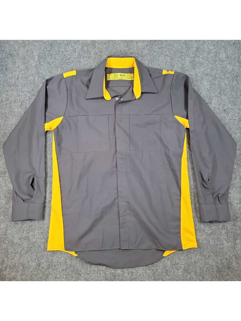 Red Kap Performance Plus Work Shirt Mens SZ Medium Gray Yellow Long Sleeve 496